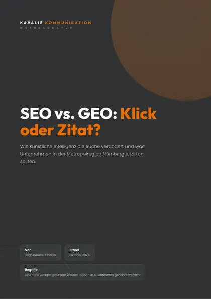 Titelseite des Papers SEO vs. GEO: Klick oder Zitat? von Karalis Kommunikation