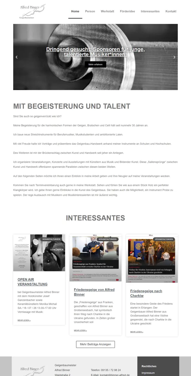 Website Geigenbaumeister Alfred Binner