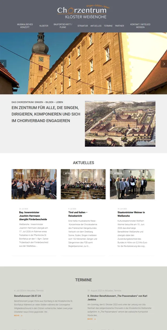 Website Chorzentrum Weißenohe