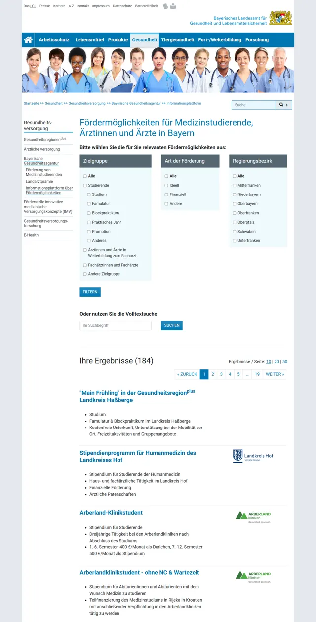 Website Bayer. Landesamt für Gesundheit